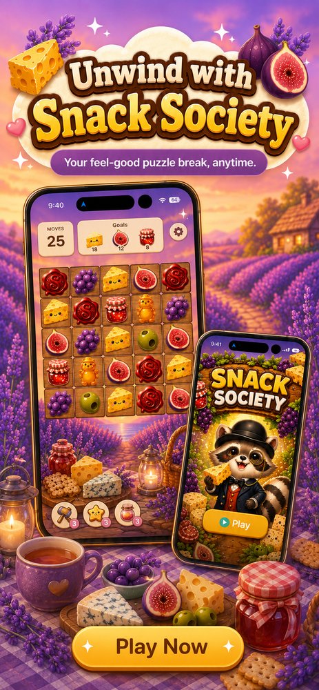 Snack Society — your feel-good puzzle break, anytime