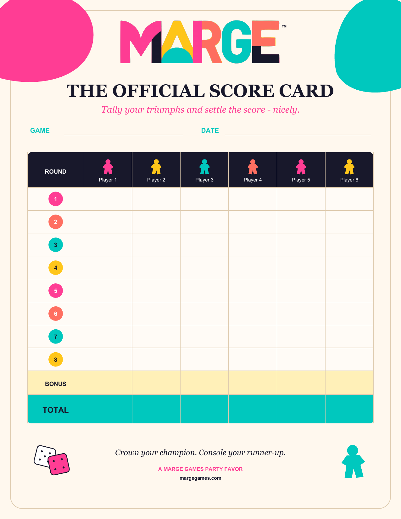 The Official Score Card - free printable PDF