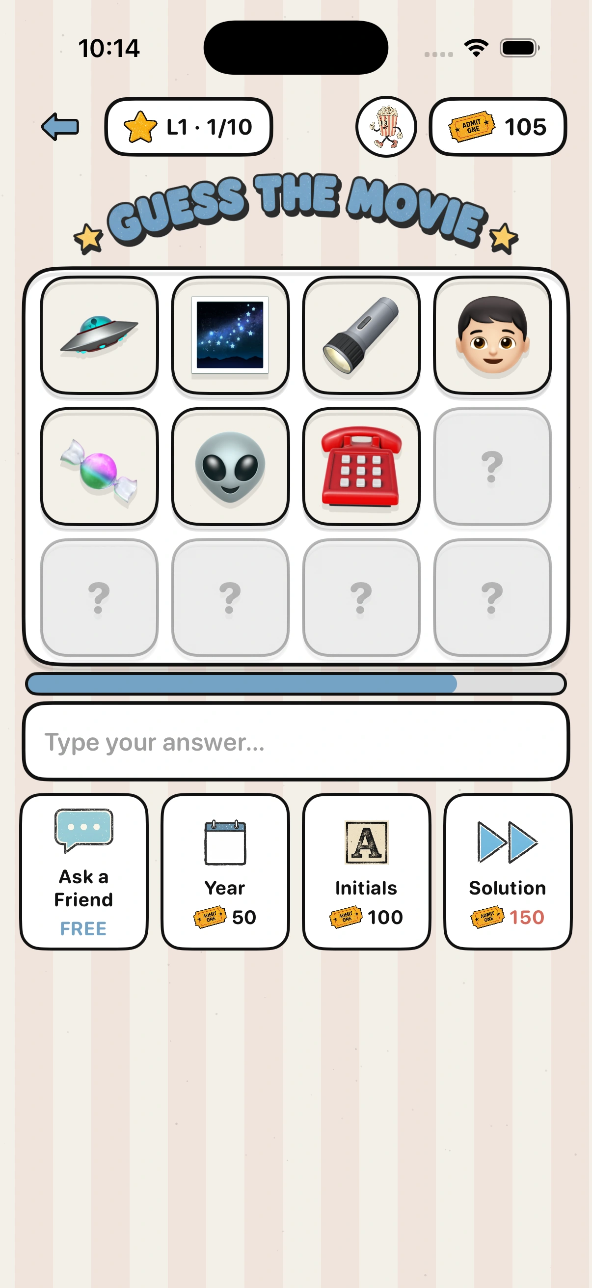 Flickmoji solo movie puzzle screen